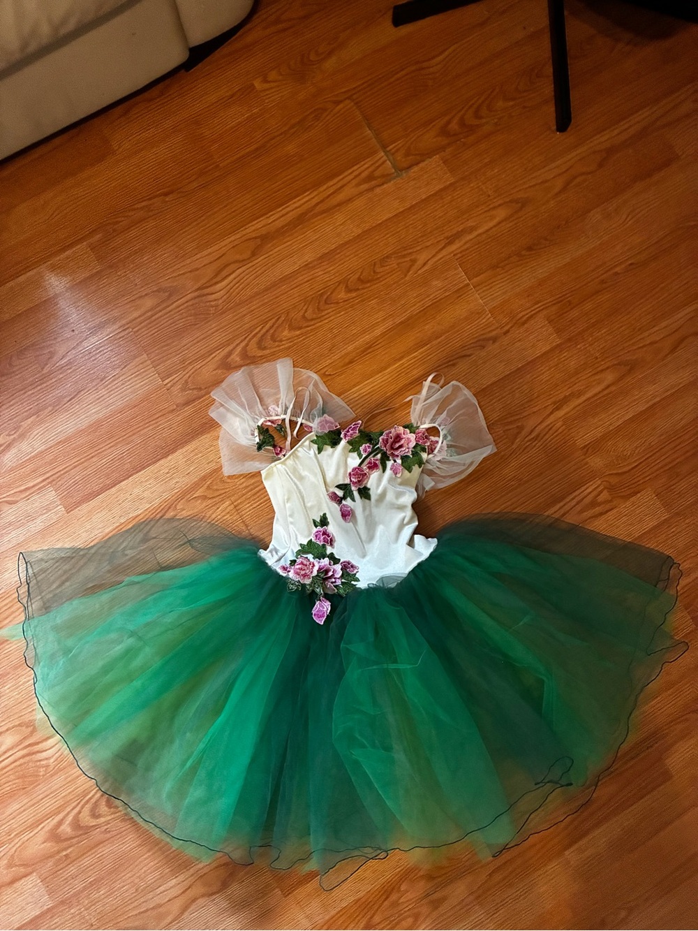 A Wish Come True Les Roses Girls Green Floral Tulle Dance Costume - Picture 2 of 6